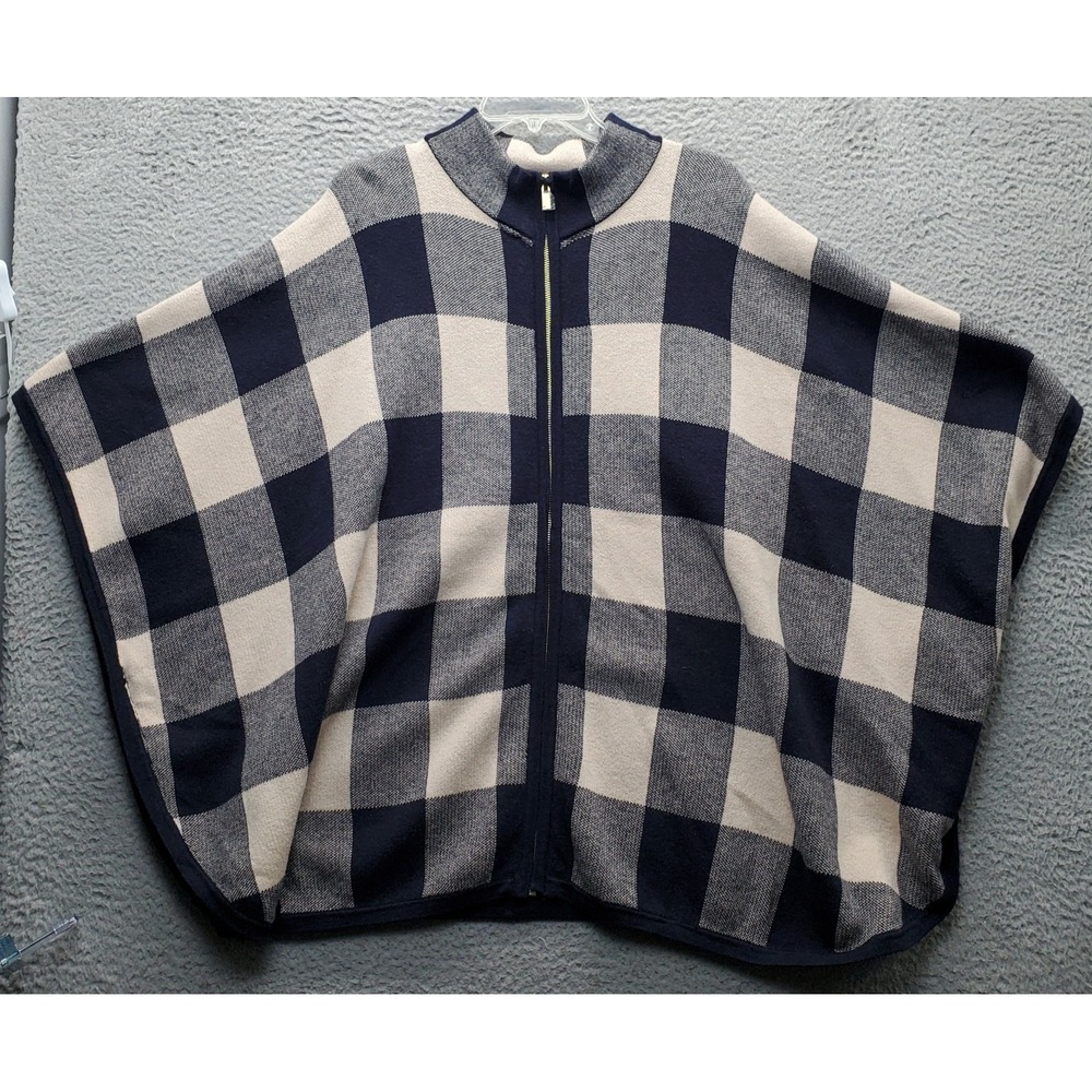 Jones New York Poncho Cape Womens 2X/3X‎ Multicolor Check Mock Neck Full Zip